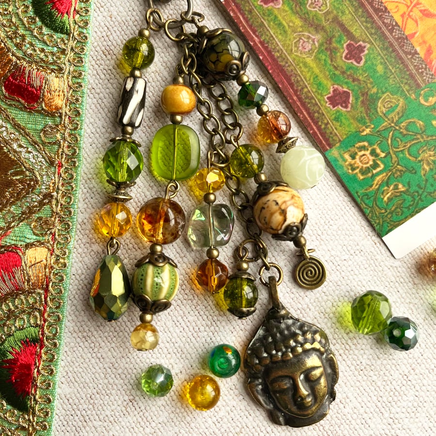 Peridot bag charm, August birthstone, boho-glam bag charm, gift for mum