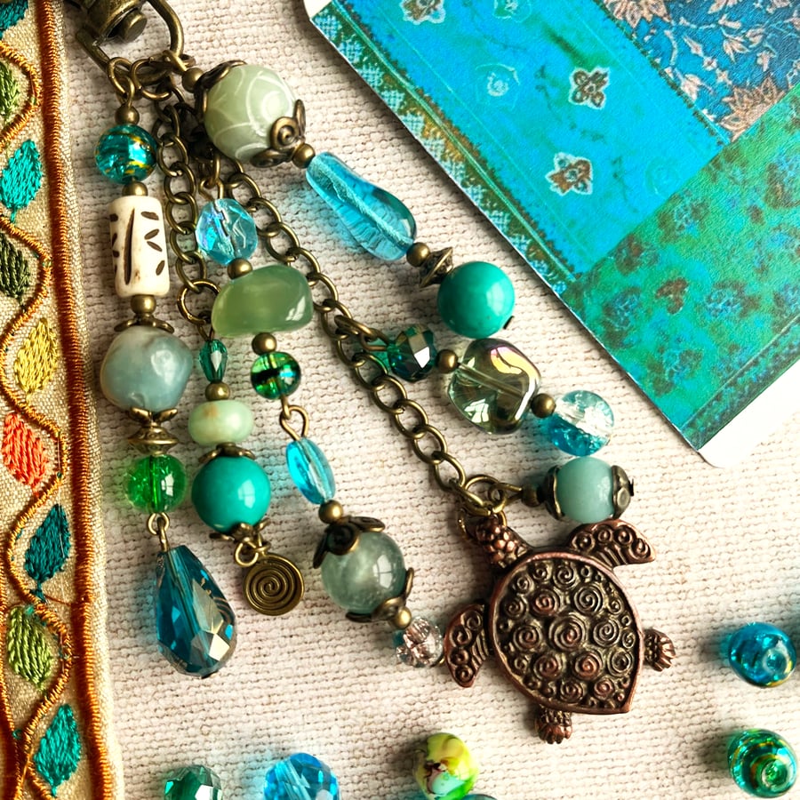 December birthstone, handmade bag charm, Turquoise bag charm, semi-precious 