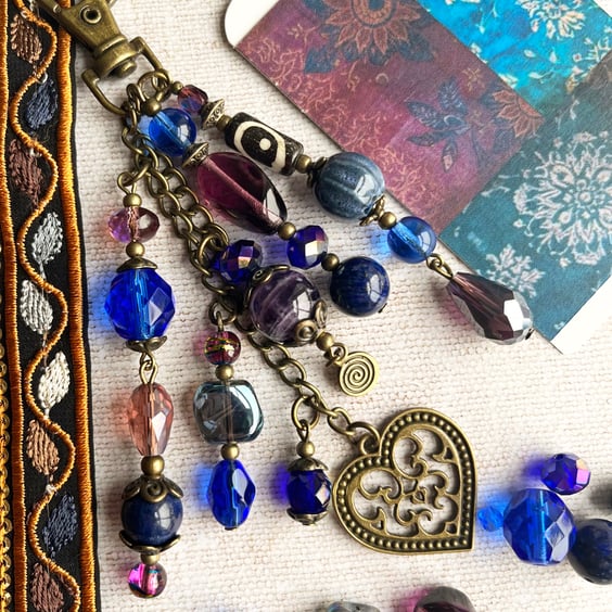 September birthstone, handmade bag charm, Lapis Lazuli semi-precious stone