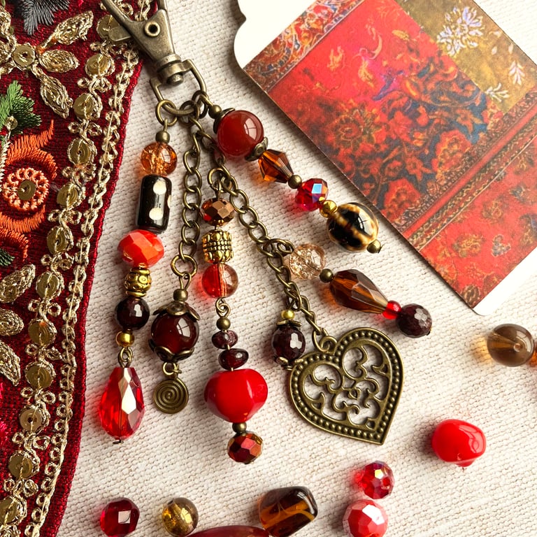 Handmade bag charm, garnet, boho-glam, january birthstone, birthday gift
