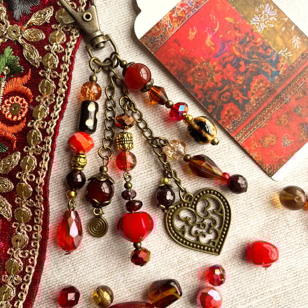 Handmade bag charm, garnet, boho-glam, january birthstone, birthday gift