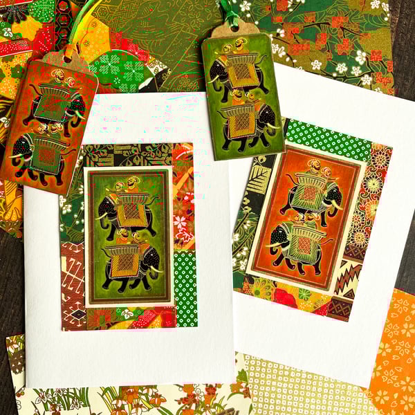 Two handmade cards for elephant lover, cards to frame, Indian elephant, keepsake