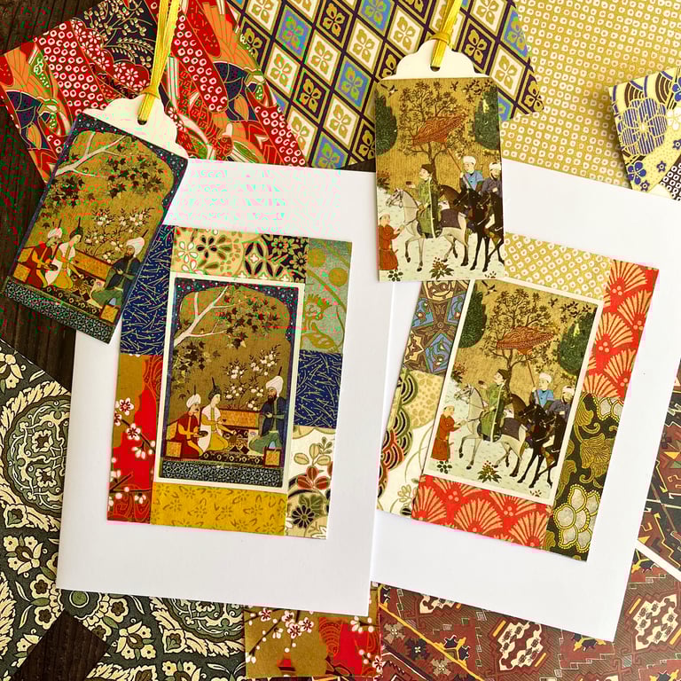 Two handmade cards with tags, cards to frame, colourful card