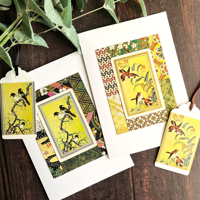 Two handmade cards for bird lovers, cards to frame, collage art