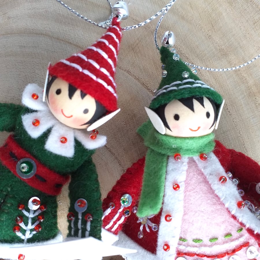 mmmcrafts Christmas Elves Tree Decoration, ‘Twas the Night Before’ Ornaments