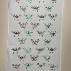 Butterfly Swallowtail Tea Towel Hand Printed White Cotton Homeware Gift Handmade