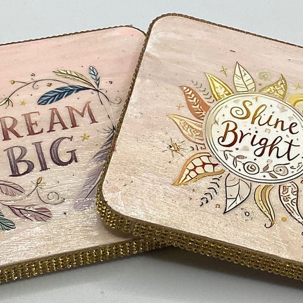 Set of 2 square wood coasters