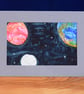 A red planet and a blue planet, with a moon - Watercolour