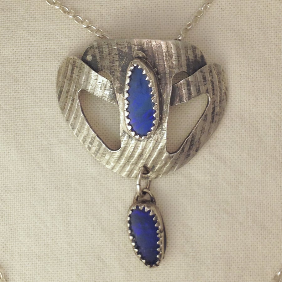 Deep blue Opal shield pendant