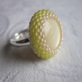 Yellow and Peach Beadwork Ring