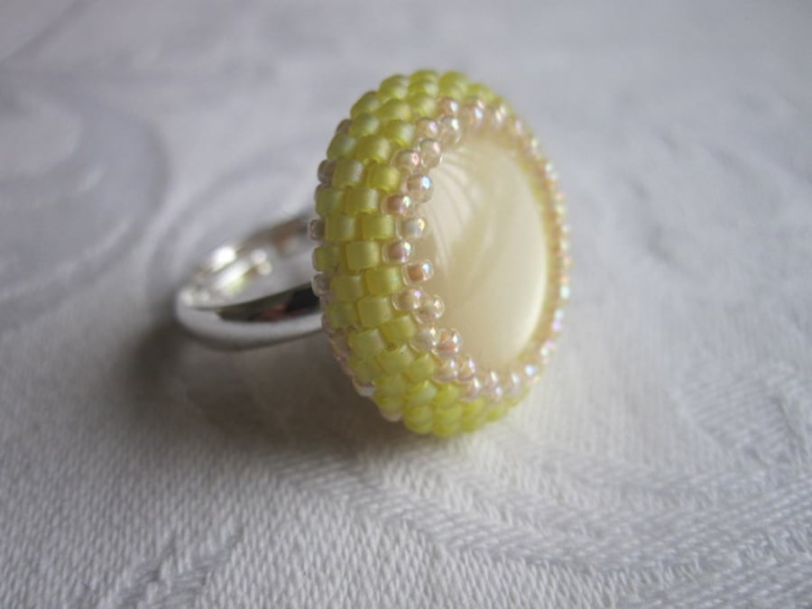 Yellow and Peach Beadwork Ring