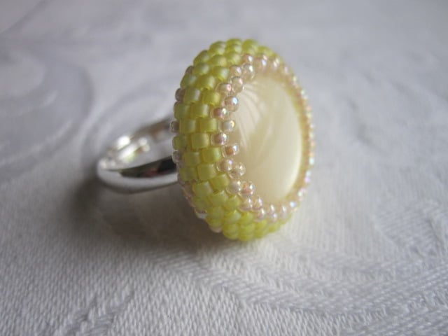 Yellow and Peach Beadwork Ring