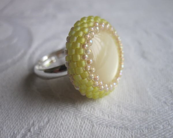 Yellow and Peach Beadwork Ring