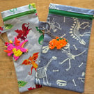 Set of 2 Handmade Zipper Pouches - Dinosaur and Dragon Style