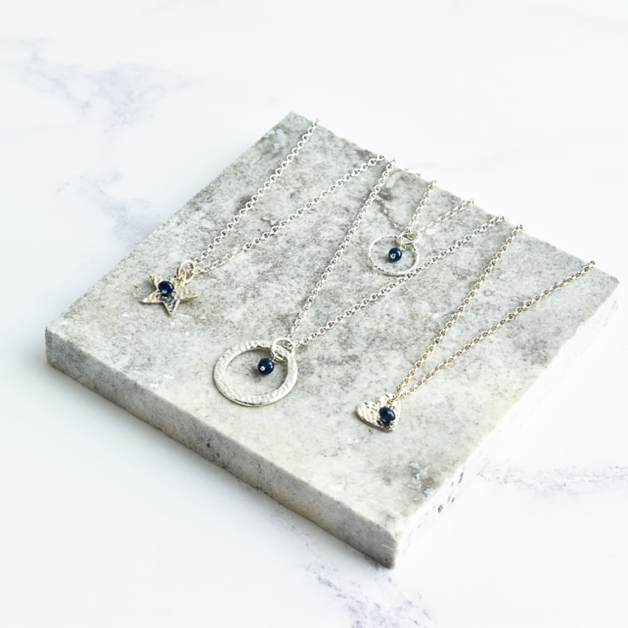 Blue Sapphire with Fine Silver Star Pendant Necklace