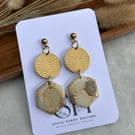 Handcrafted Gold & Beige Hexagon Marble Effect Polymer Clay Earrings