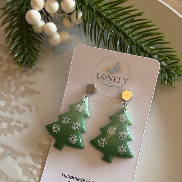 Christmas Tree Polymer Clay Earrings - Handmade Jewellery 