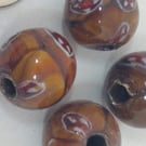 Hand painted Ceramic Bead Rounds 15mm Green Brown x 10