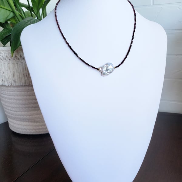 Gemstone Garnet Choker Freshwater Pearl Necklace