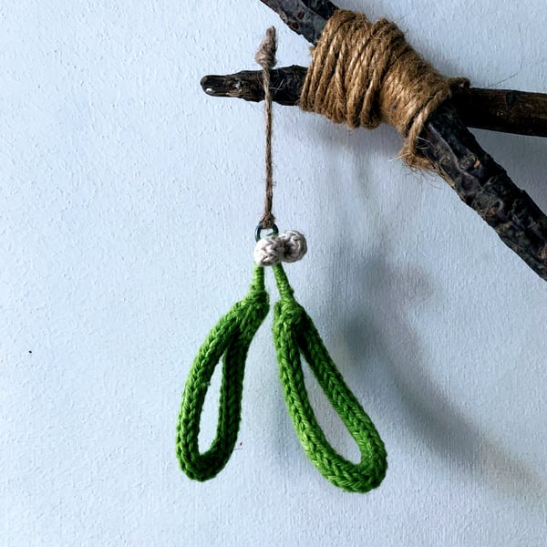 Mistletoe - hand dyed, hand knitted, hand sculpted string hanging decoration