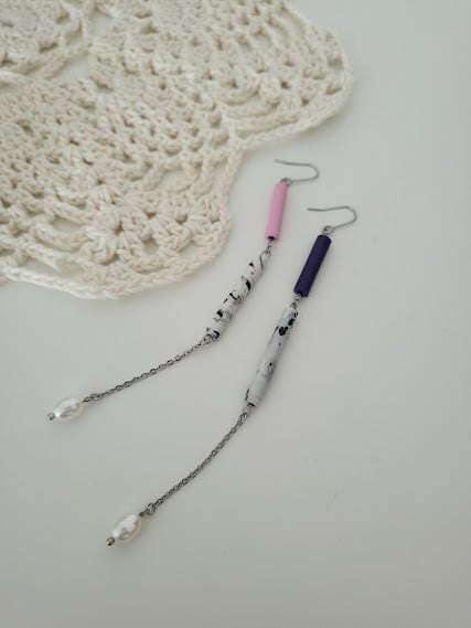 Handmade Marble Effect Polymer Clay Earrings with Pearl -  Modern Muse Drops