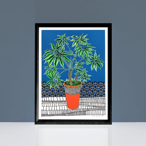 Philodendron Potted Houseplant Fine Art Print- Hand Finished- Various Sizes