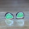 Handmade Sterling & Fine Silver Stud Earrings with Green Welsh Sea-Glass
