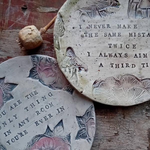 song lyric custom side plate ceramic handmade stoneware 2 designs