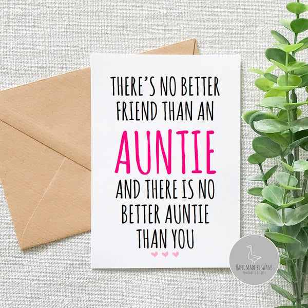 Auntie birthday card, card for auntie from niece or nephew, there's no better au