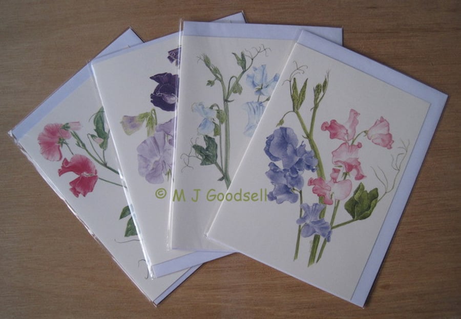 Sweet Pea Cards - set of 4 A5 cards