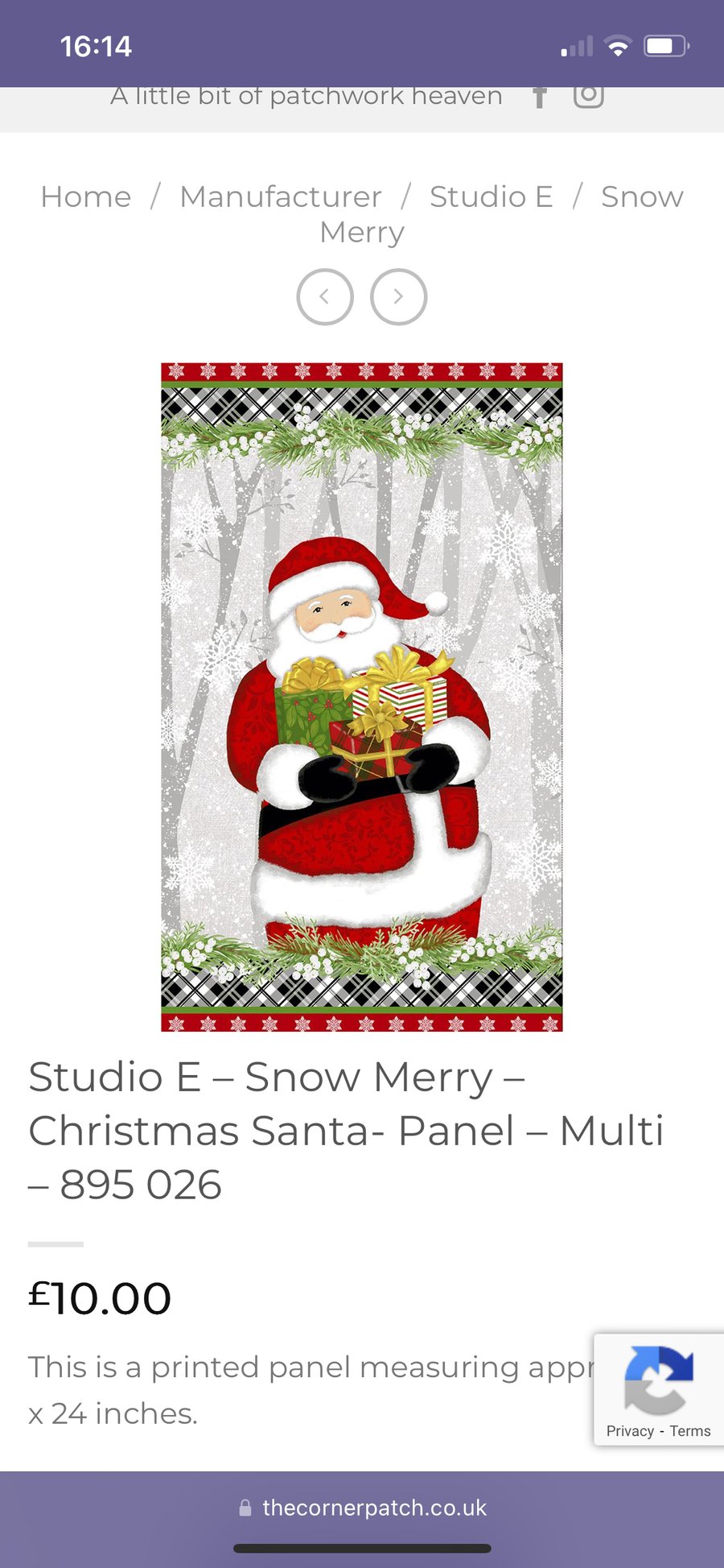 Snow Merry Christmas Santa Fabric Panel by Studio E