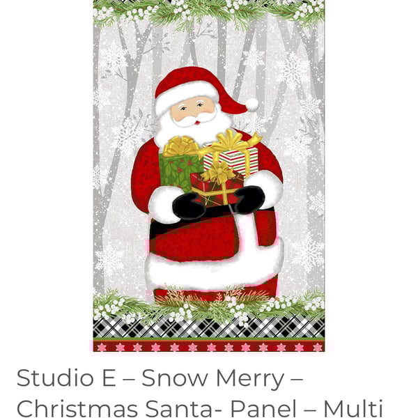 Snow Merry Christmas Santa Fabric Panel by Studio E