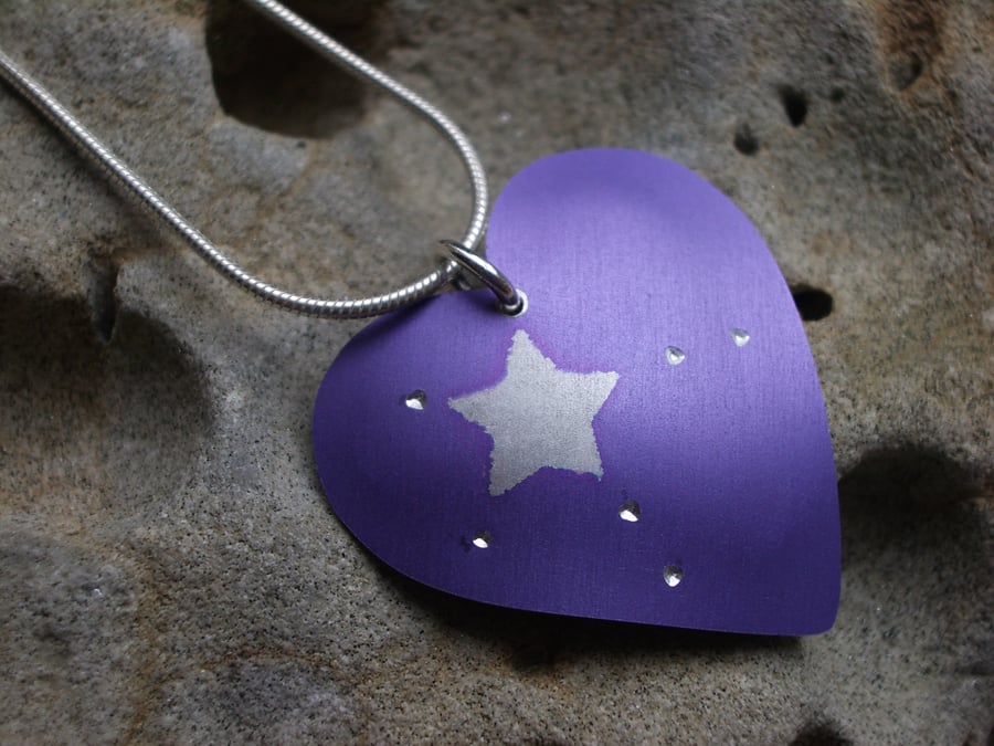 Purple heart with stars necklace