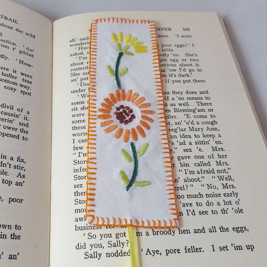 Orange daisy bookmark from vintage linen