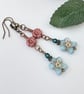 Summertime boho flower earrings in blue and pink