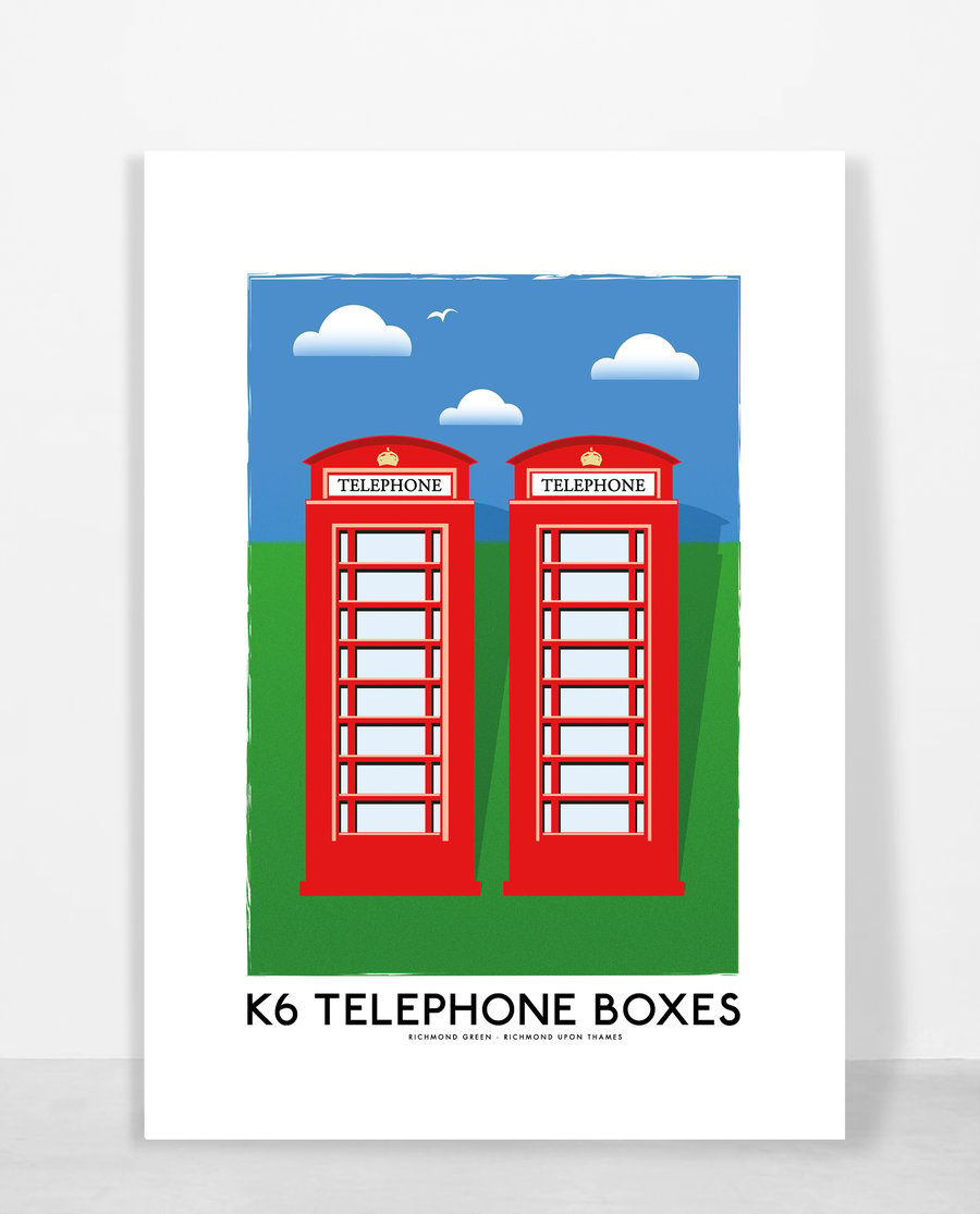 K6 TELEPHONE BOXES RICHMOND GREEN A4 Print