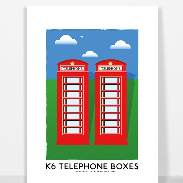 K6 TELEPHONE BOXES RICHMOND GREEN A4 Print