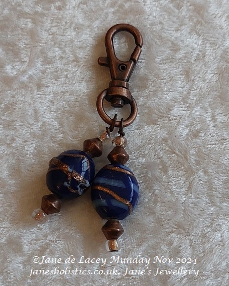 Beaded Copper Keyring Clip.