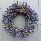 Dried Flower Wreath. 27cm Diameter. Handmade. Blue Flowers.