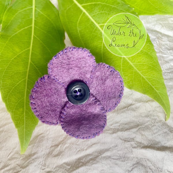 Hand sewn purple felt button poppy brooch pin - Folksy