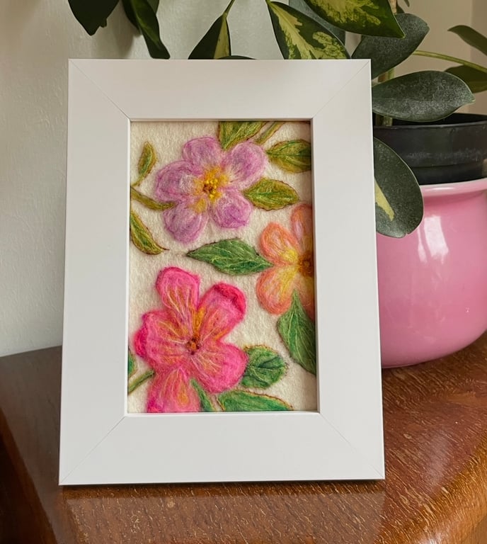 Hand felted Alexandra Rose Textile Artwork 