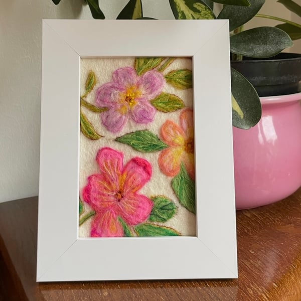 Hand felted Alexandra Rose Textile Artwork 