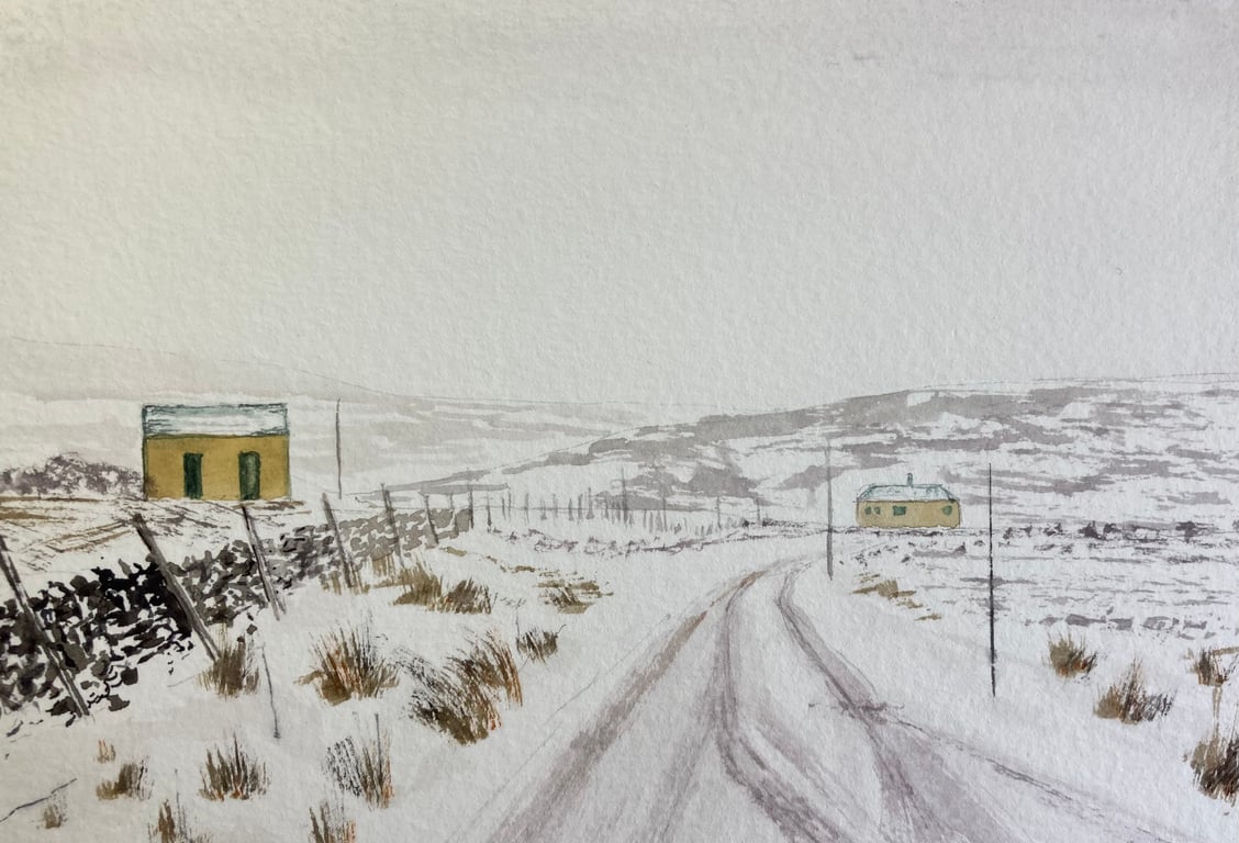 Snow in the dales (Pure Original Watercolour FULLY MOUNTED 8” x 6”)