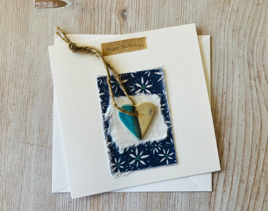 Ceramic love heart hand made card, birthday card, gift idea