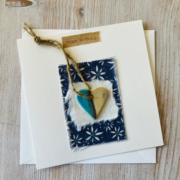 Ceramic love heart hand made card, birthday card, gift idea