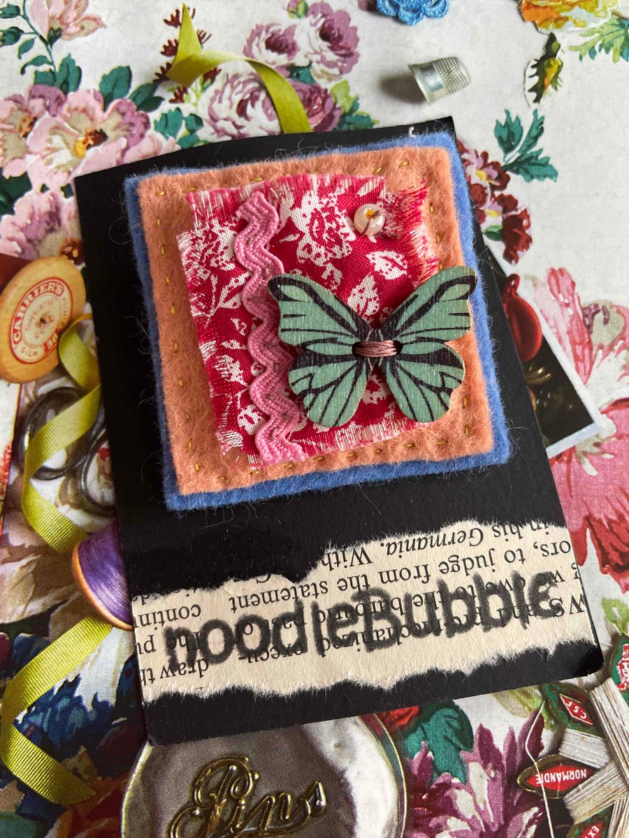 Pretty Butterfly fabric & felt brooch 