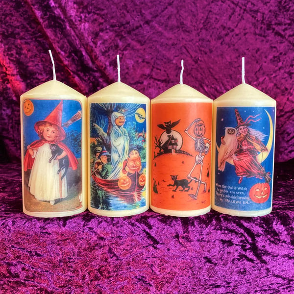 Four Retro Cute Kitsch Halloween Scented Candles