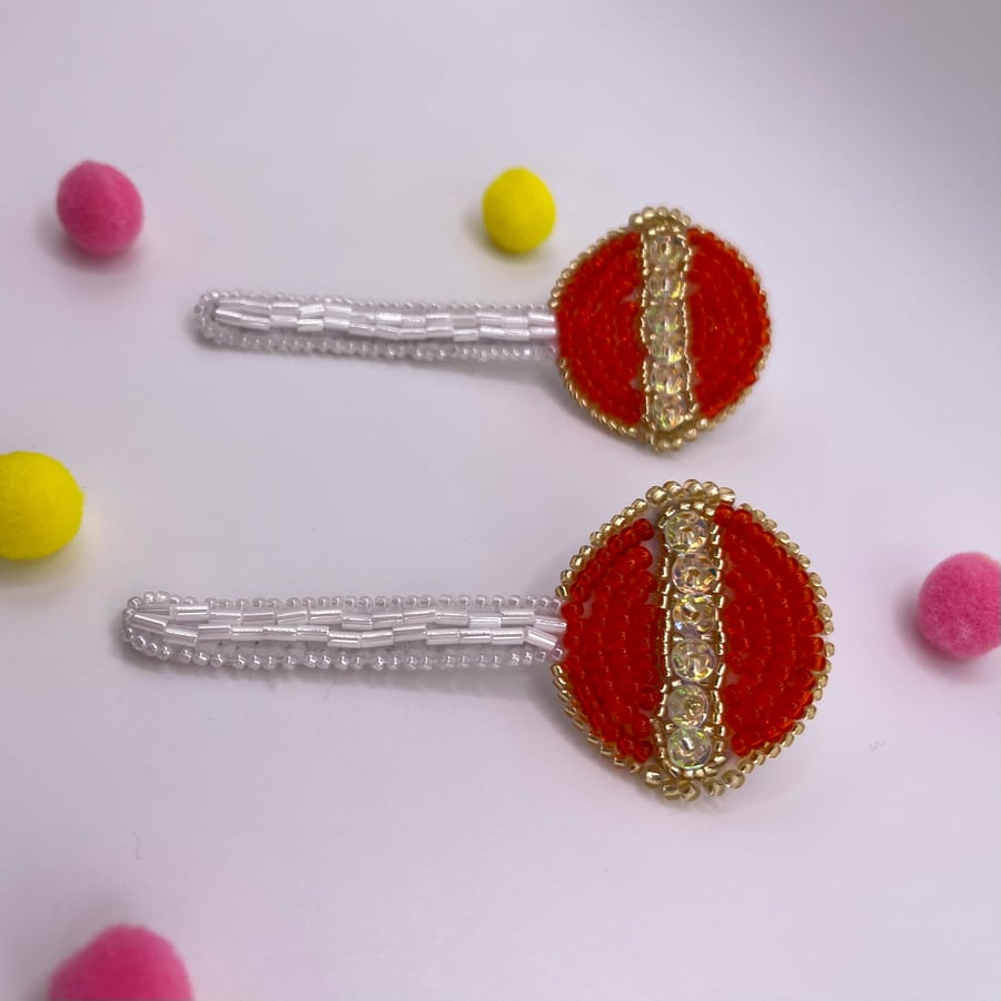 Unique design Lollipop earrings, bead embroidered, fully handmade studs