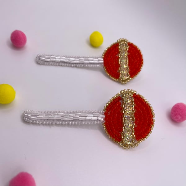 Unique design Lollipop earrings, bead embroidered, fully handmade studs