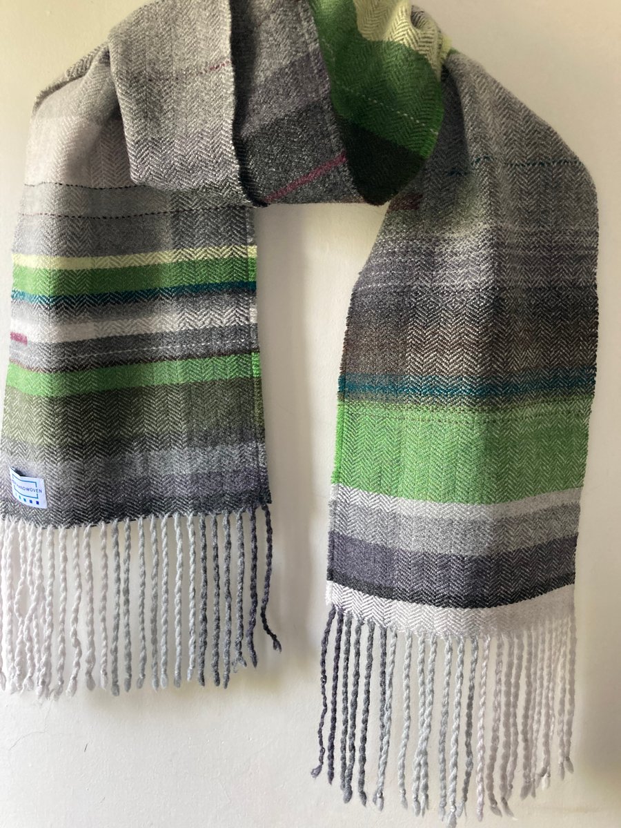 Dalehouses Handwoven Herringbone Lambswool Scarf, Green